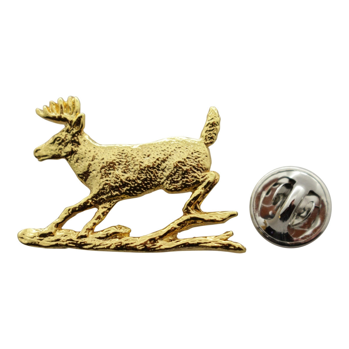 Whitetail Deer and Log Pin ~ 24K Gold ~ Lapel Pin ~ Sarah's Treats & Treasures